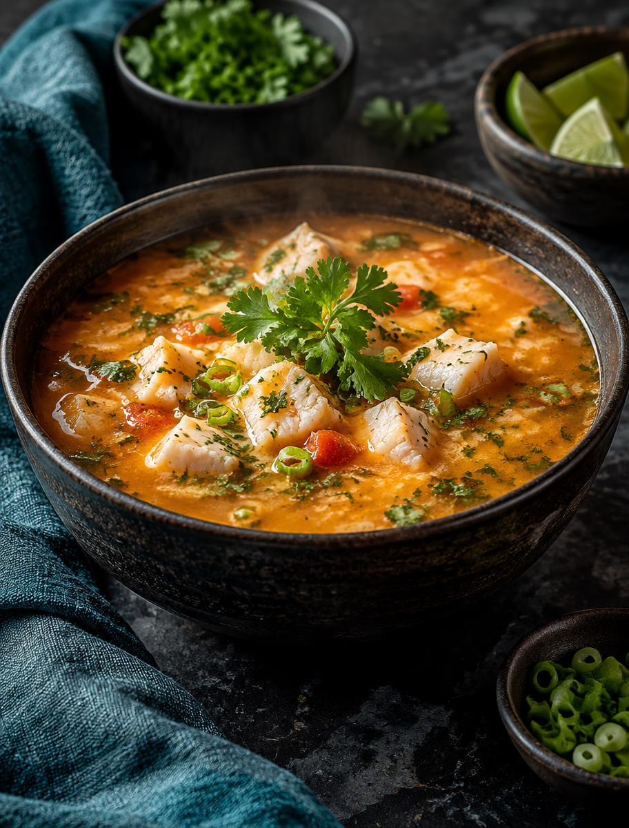 Caldos preparado com lombo de peixe